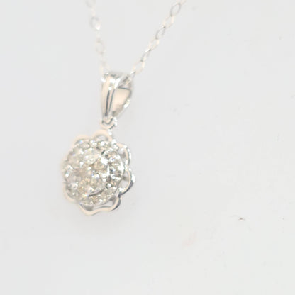 10KT White Gold 0.25CTW Diamond Cluster Necklace Pendant – IGI Certified