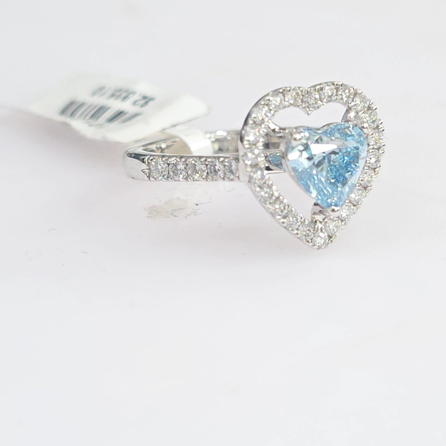14K White Gold Blue & White Lab-Grown Diamond Heart Halo Engagement Ring- size 7
