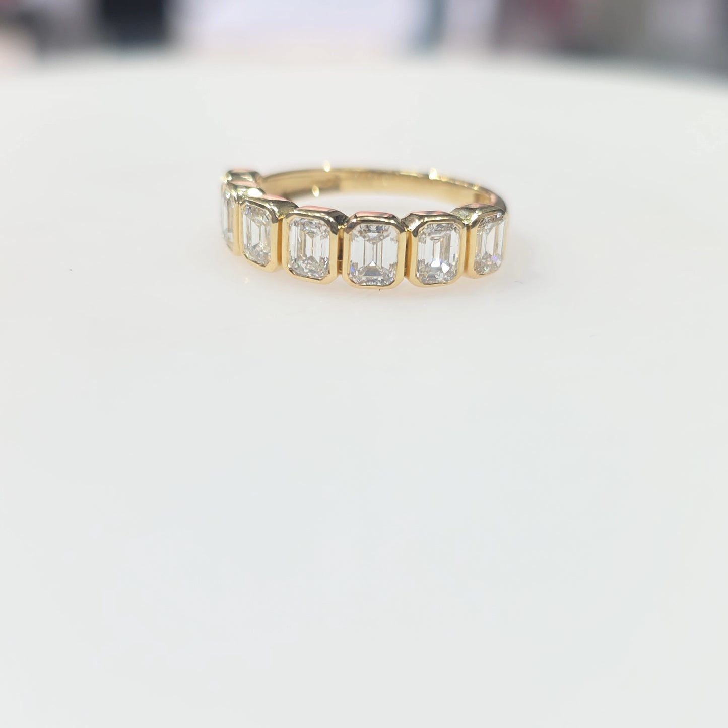 14K Yellow Gold Emerald Cut Lab Grown Diamond Band Ring 1.67 CTW Bezel Set Wedding Band