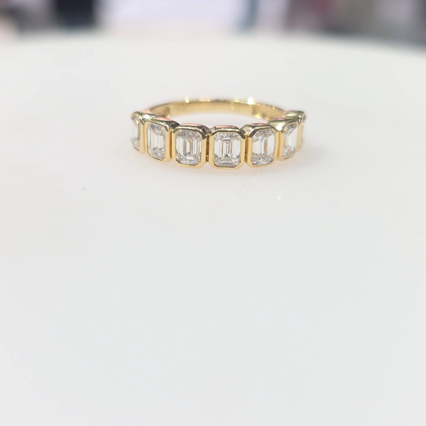 14K Yellow Gold Emerald Cut Lab Grown Diamond Band Ring 1.67 CTW Bezel Set Wedding Band