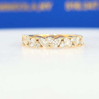 14KT Yellow Gold Marquise & Round Lab Grown Diamond Band | 0.70 CTW Diamond Ring | Stackable Wedding Band | Anniversary Gift