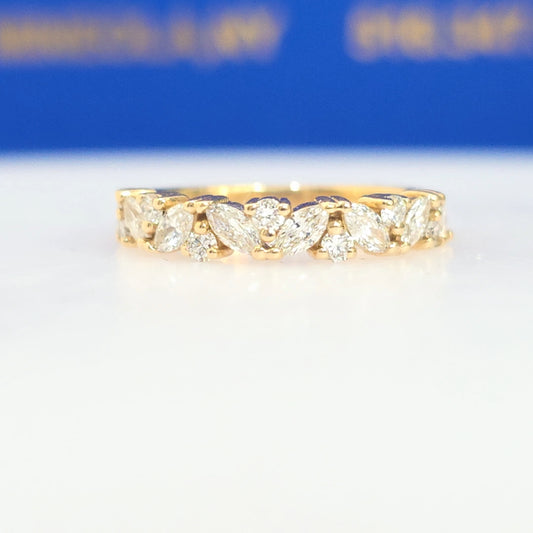 14KT Yellow Gold Marquise & Round Lab Grown Diamond Band | 0.70 CTW Diamond Ring | Stackable Wedding Band | Anniversary Gift