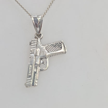Sterling Silver S&W Gun Necklace Pendant