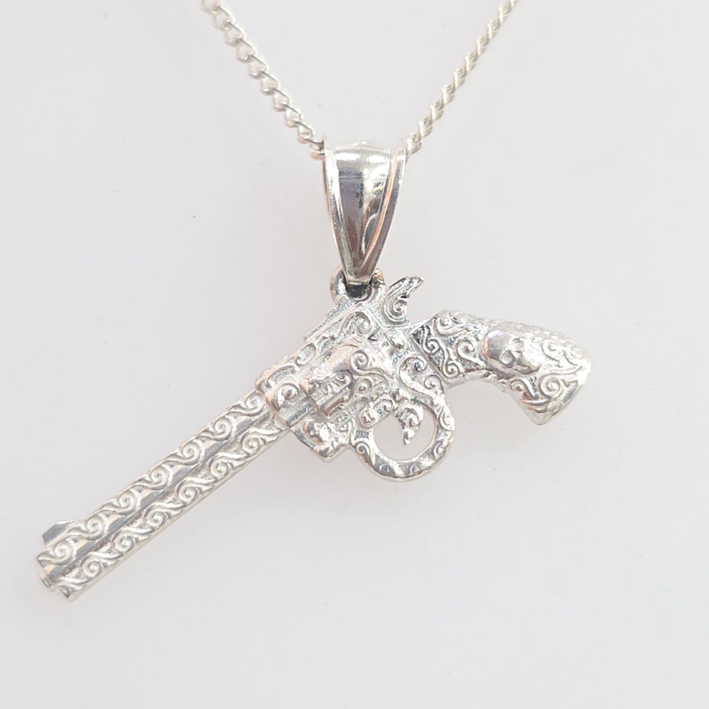Magnum Gun Skull Engraving Necklace Pendant