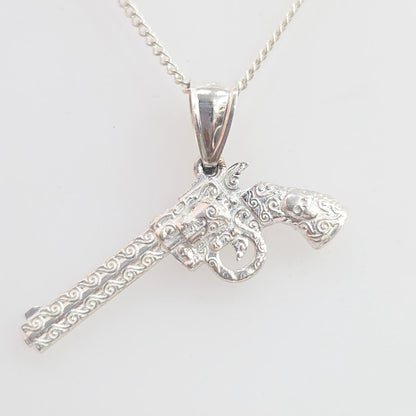 Magnum Gun Skull Engraving Necklace Pendant