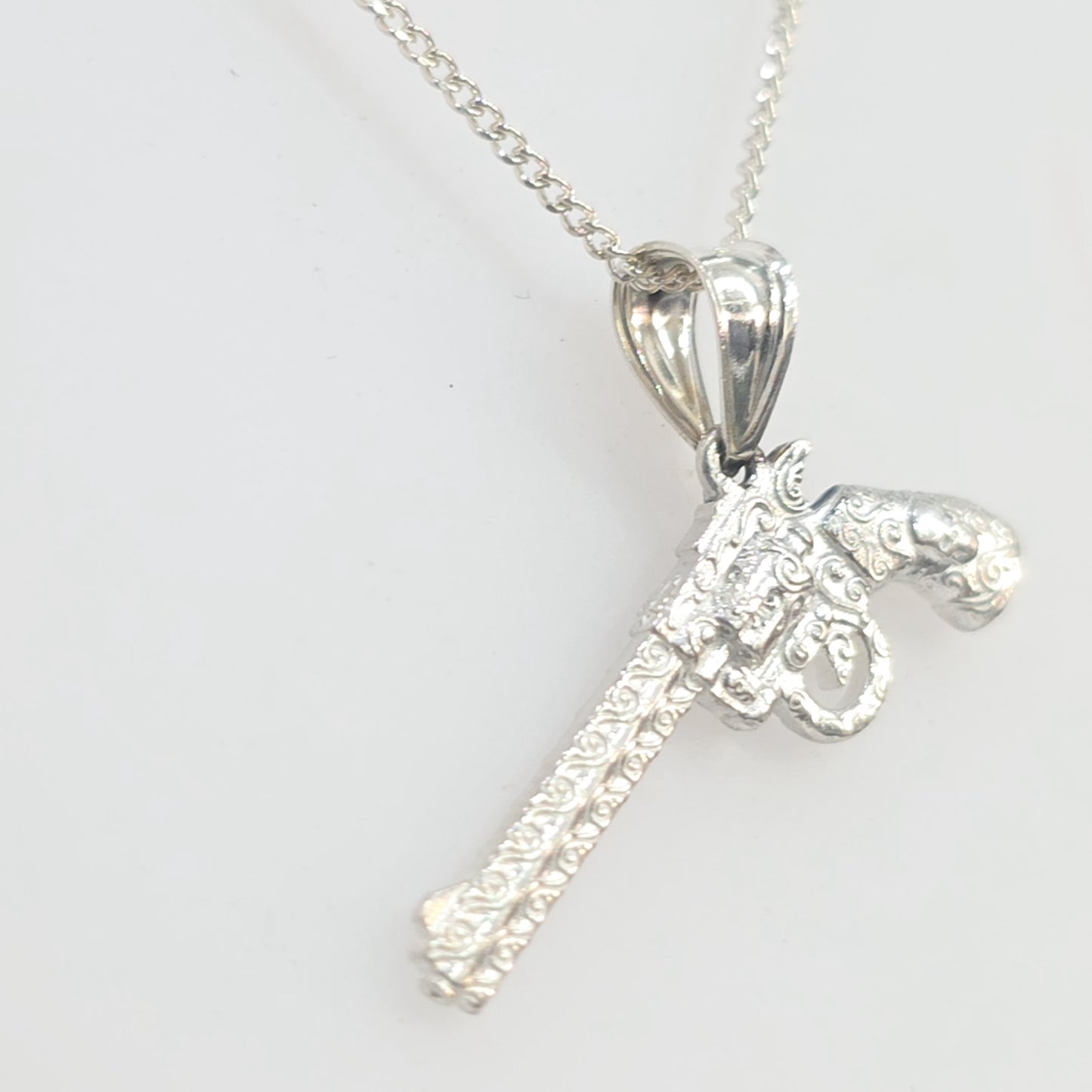 Magnum Gun Skull Engraving Necklace Pendant