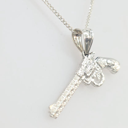 Magnum Gun Skull Engraving Necklace Pendant
