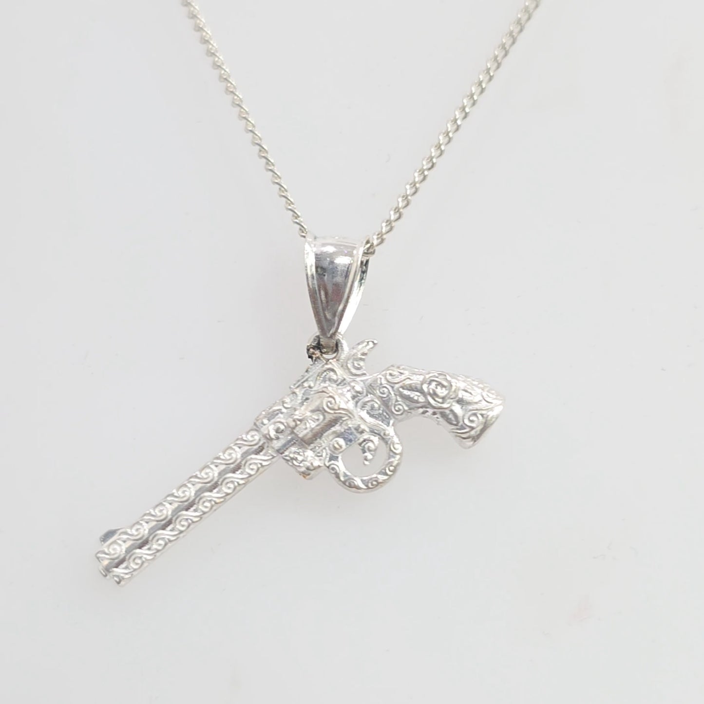 Magnum Gun Rose Engraving Necklace Pendant