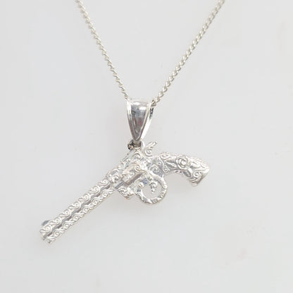 Magnum Gun Rose Engraving Necklace Pendant