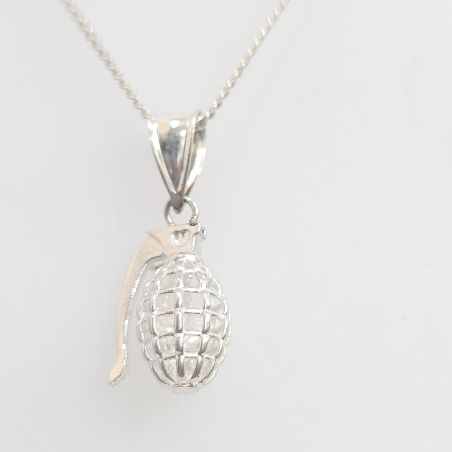 Sterling Silver Grenade with Heart Necklace Pendant