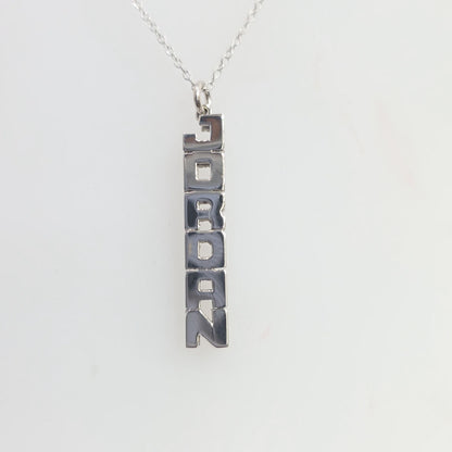 Jordan Vertical Name Necklace – Sterling Silver | Double Plate Design | 18" Chain Included