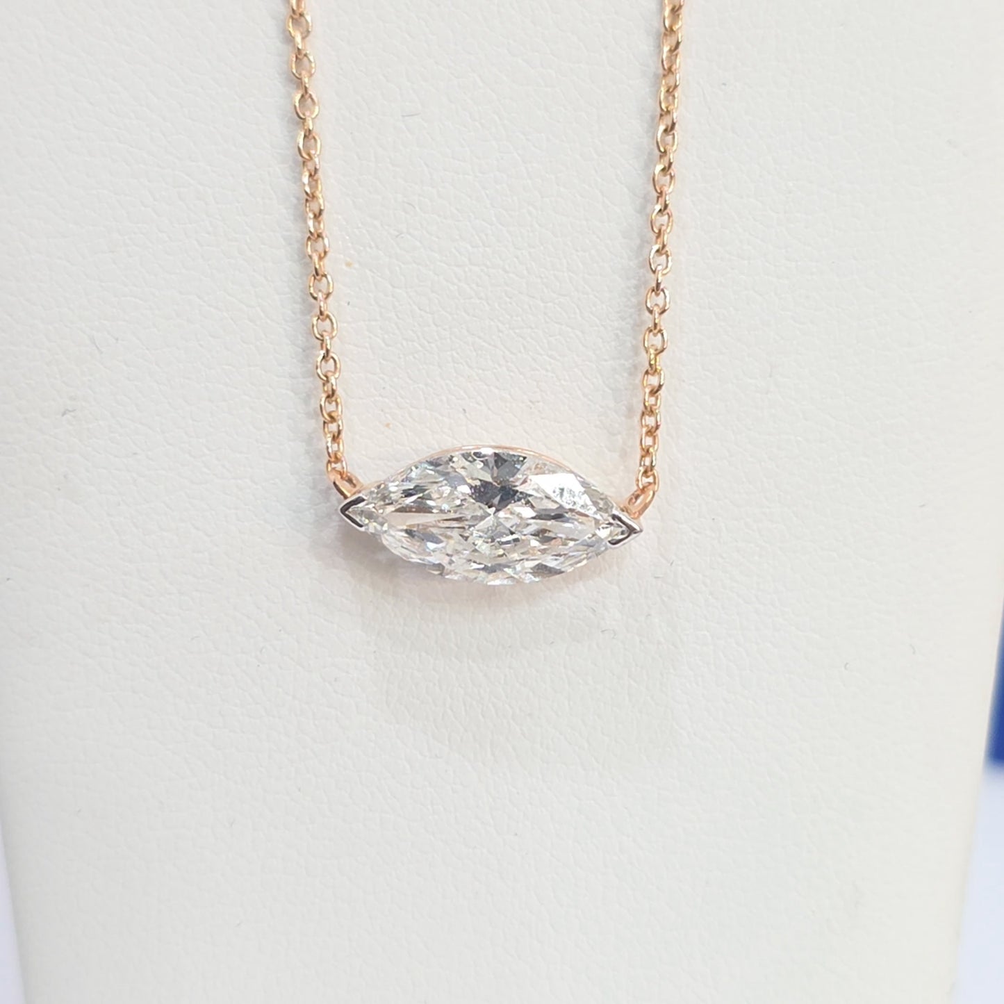 14KT Rose Gold Marquise Lab Grown Diamond Solitaire Necklace Pendant – 2.10CT