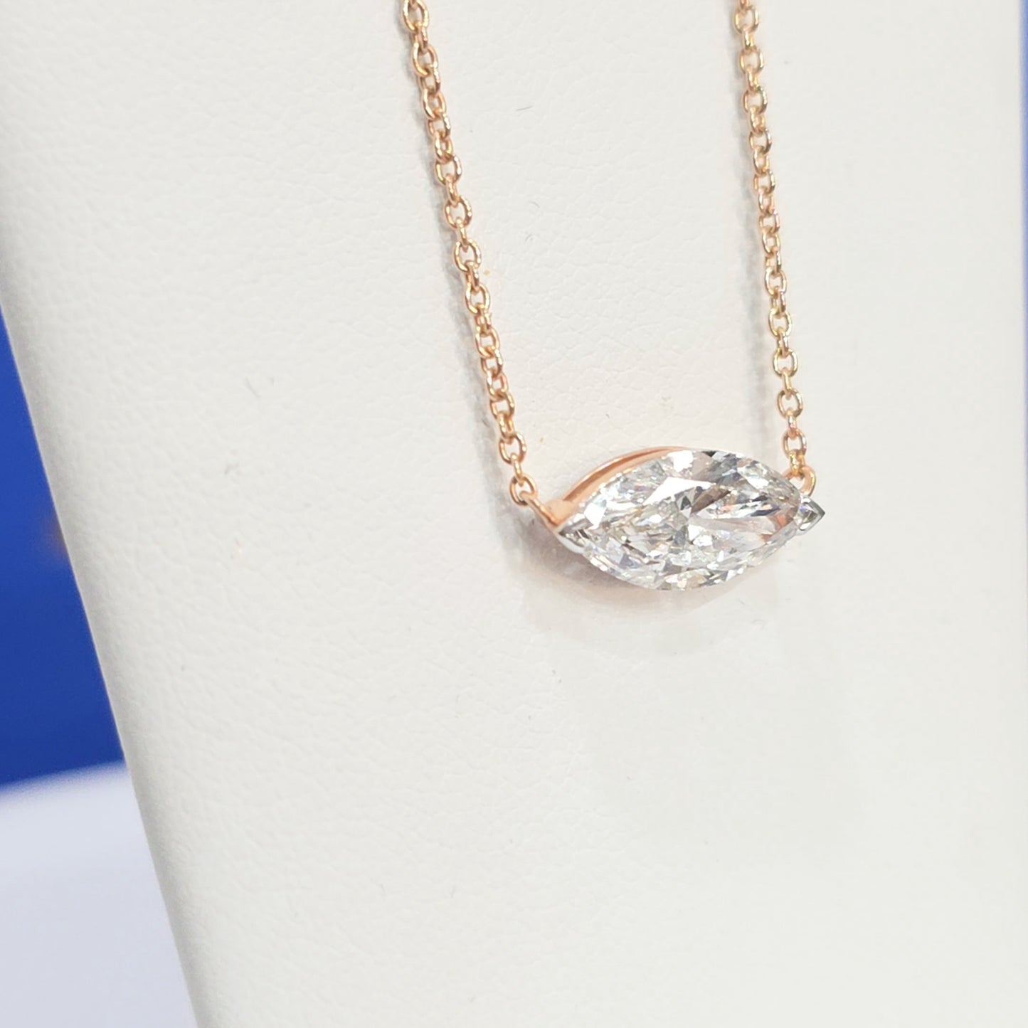 14KT Rose Gold Marquise Lab Grown Diamond Solitaire Necklace Pendant – 2.10CT
