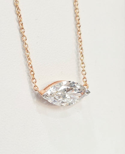 14KT Rose Gold Marquise Lab Grown Diamond Solitaire Necklace Pendant – 2.10CT