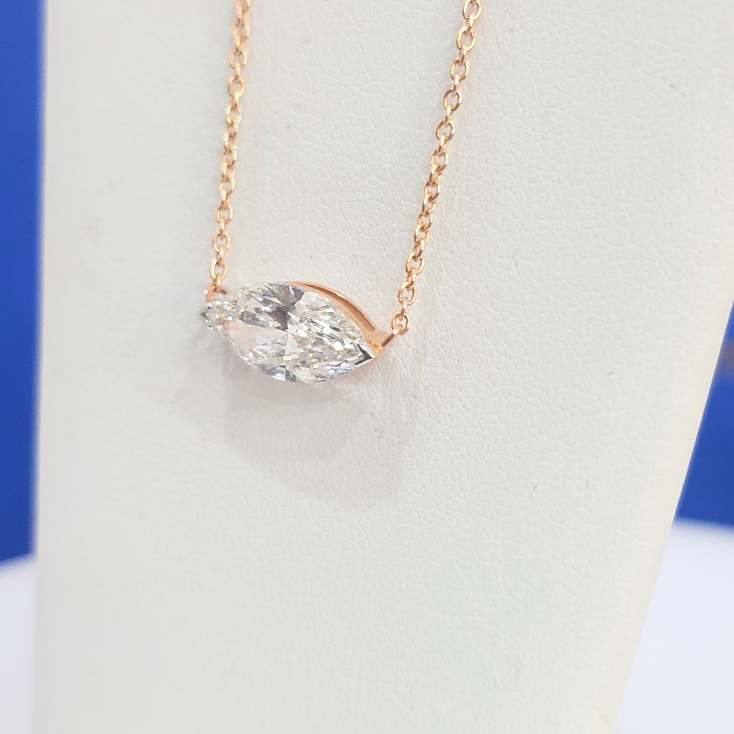 14KT Rose Gold Marquise Lab Grown Diamond Solitaire Necklace Pendant – 2.10CT