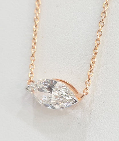 14KT Rose Gold Marquise Lab Grown Diamond Solitaire Necklace Pendant – 2.10CT