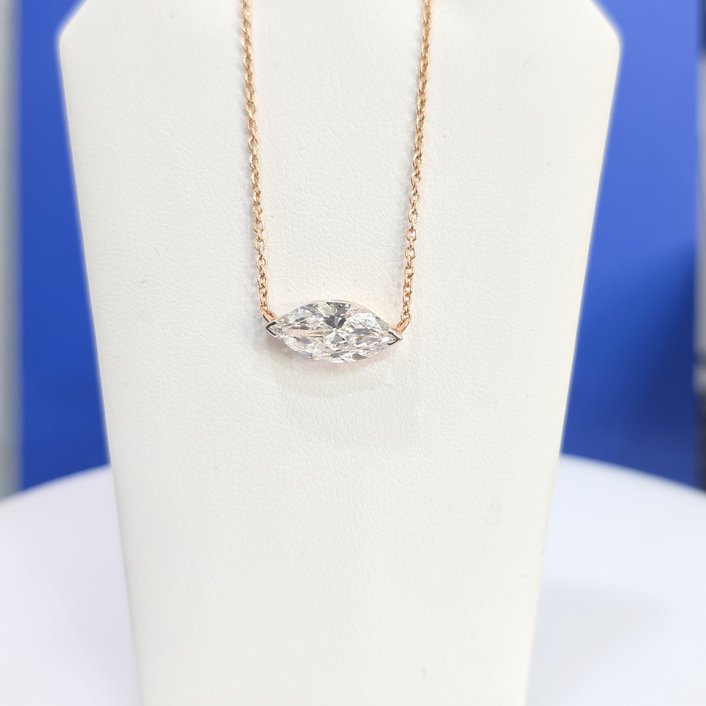 14KT Rose Gold Marquise Lab Grown Diamond Solitaire Necklace Pendant – 2.10CT