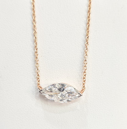 14KT Rose Gold Marquise Lab Grown Diamond Solitaire Necklace Pendant – 2.10CT