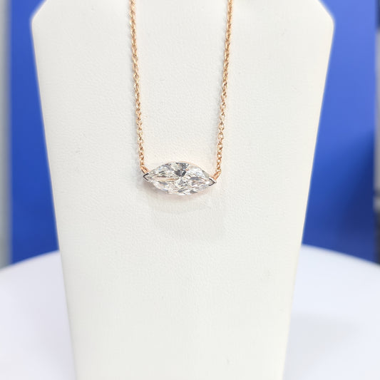 14KT Rose Gold Marquise Lab Grown Diamond Solitaire Necklace Pendant – 2.10CT
