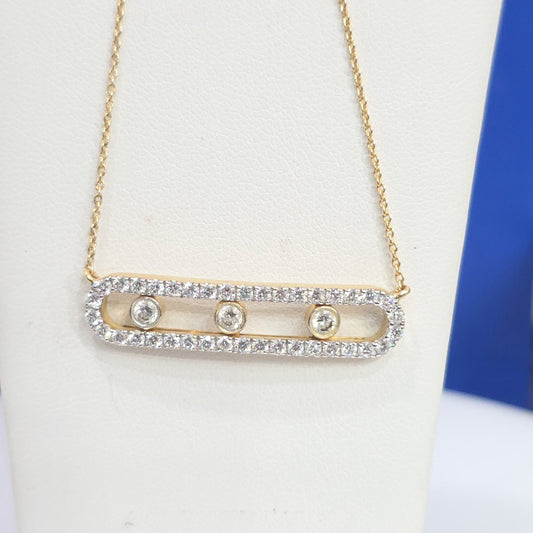 14KT Yellow Gold 3 Stone Moveable Bar Halo Necklace Pendant-1.26ctw
