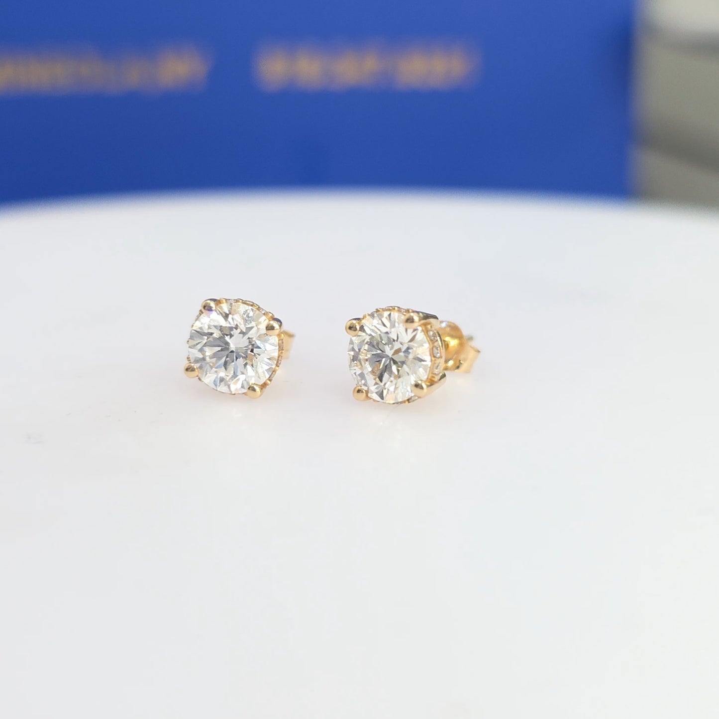 2.16 CTW Lab-Grown Diamond Hidden Halo Solitaire Stud Earrings-Yellow Gold