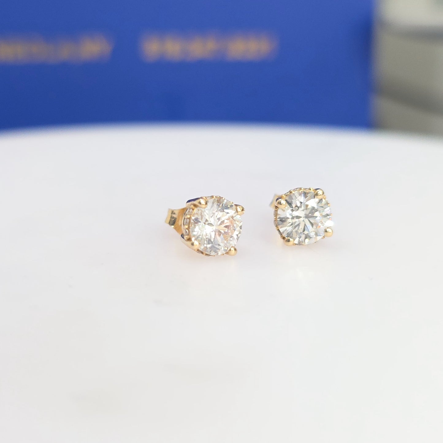 2.16 CTW Lab-Grown Diamond Hidden Halo Solitaire Stud Earrings-Yellow Gold