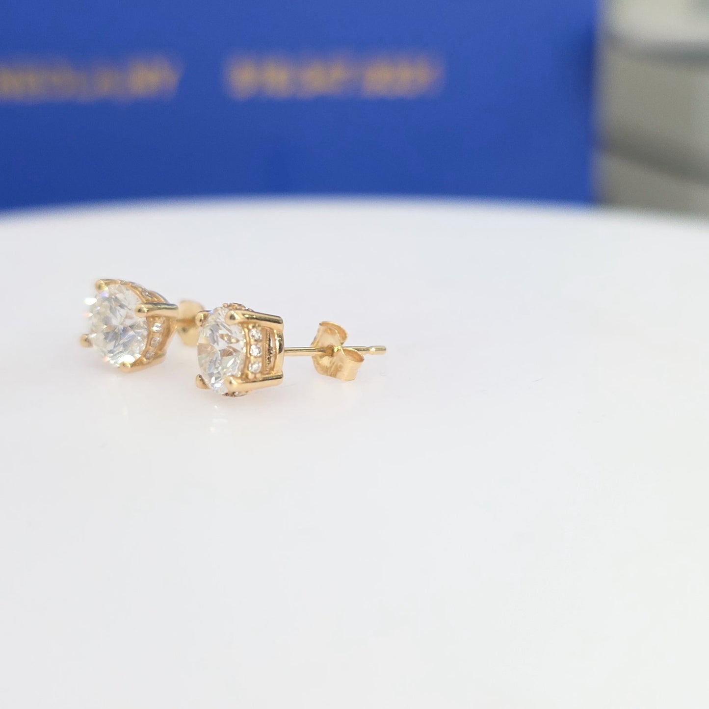 2.16 CTW Lab-Grown Diamond Hidden Halo Solitaire Stud Earrings-Yellow Gold