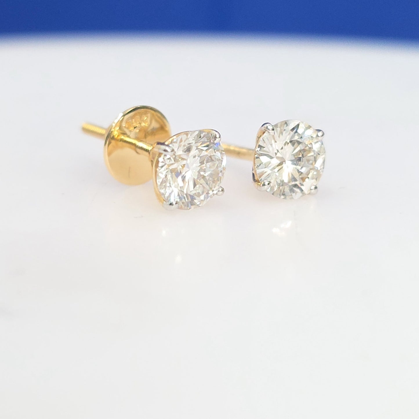 14K Yellow Gold Lab Grown Diamond Martini Stud Earrings – 2.14 CTW | Jumbo Screw Backs