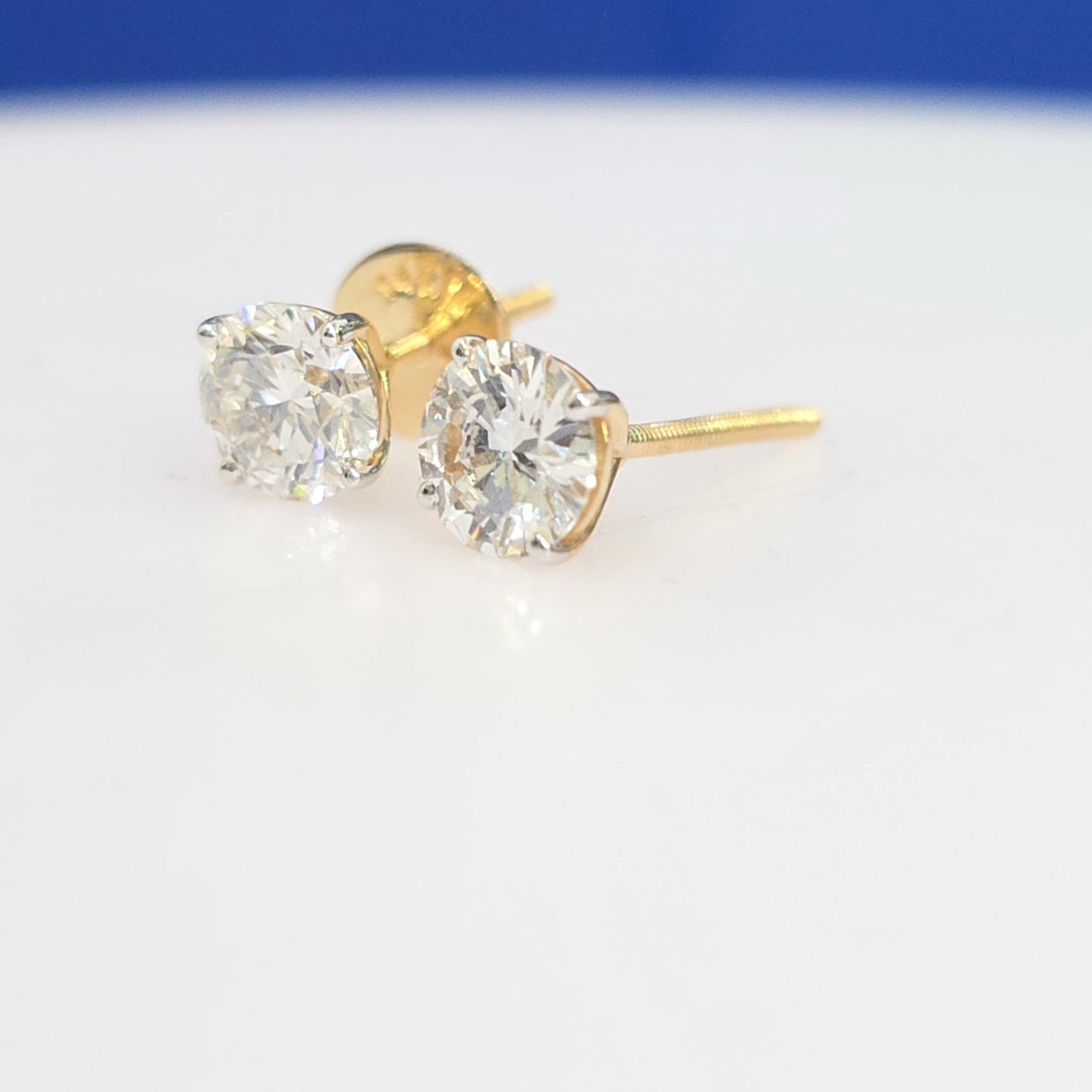 14K Yellow Gold Lab Grown Diamond Martini Stud Earrings – 2.14 CTW | Jumbo Screw Backs