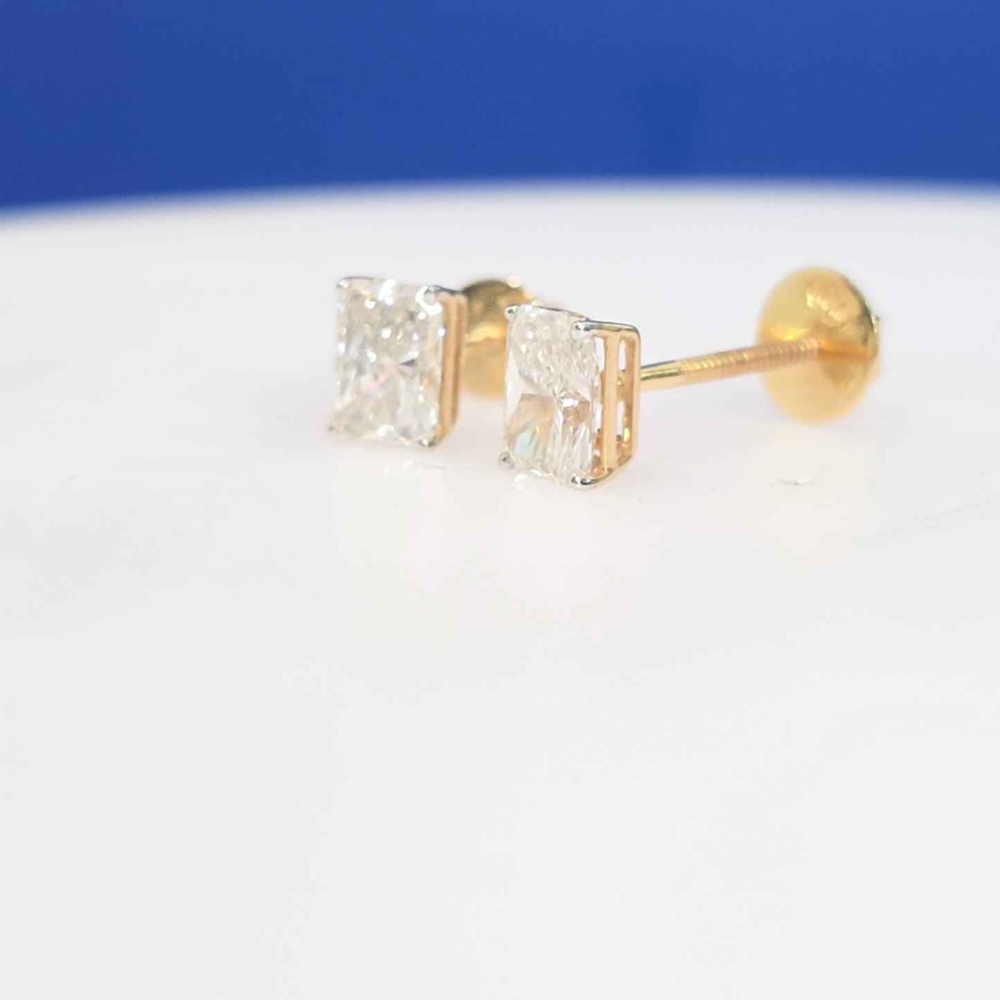 14K Yellow Gold Radiant Cut Lab Grown Diamond Stud Earrings – 2.04 CTW | Screw Backs
