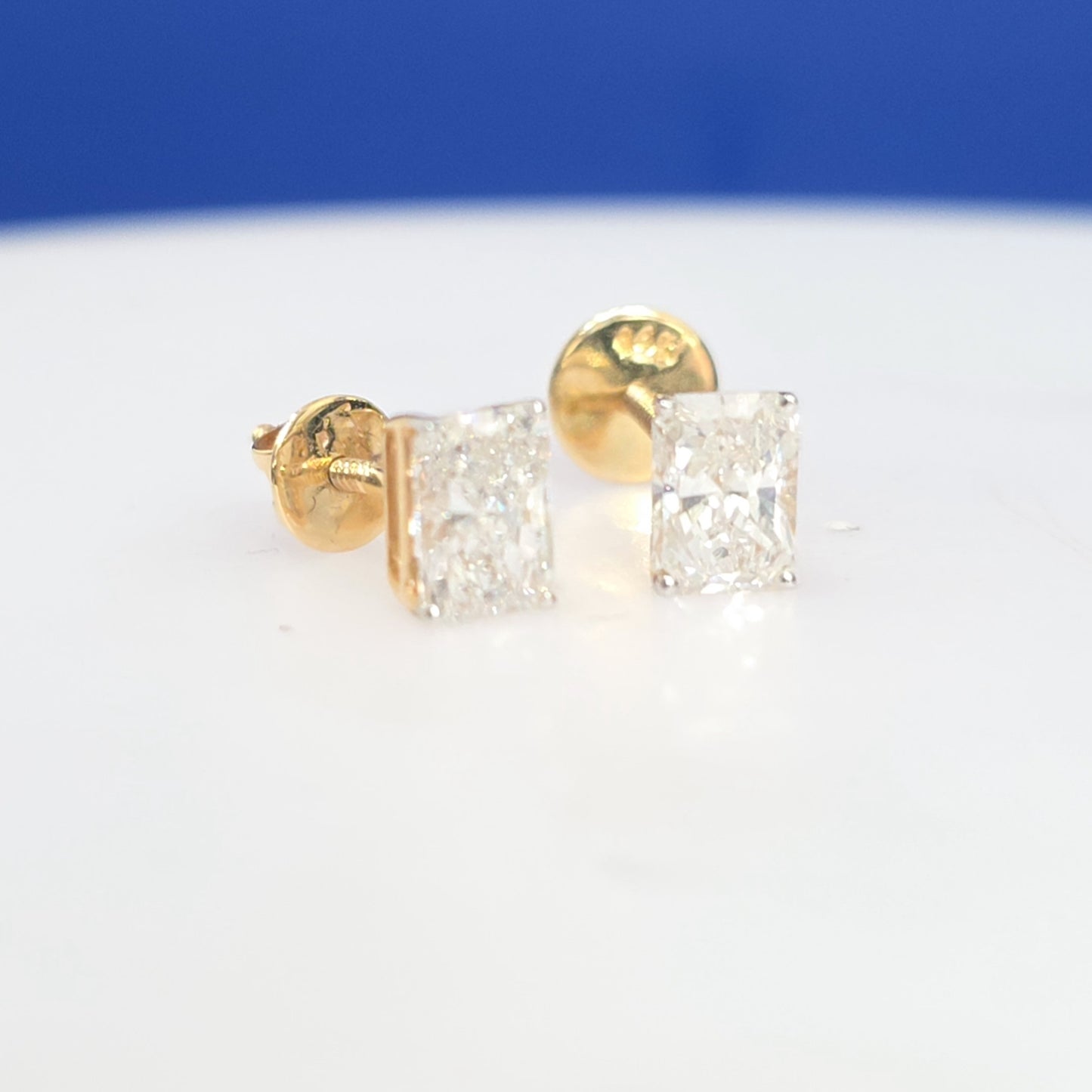14K Yellow Gold Radiant Cut Lab Grown Diamond Stud Earrings – 2.04 CTW | Screw Backs