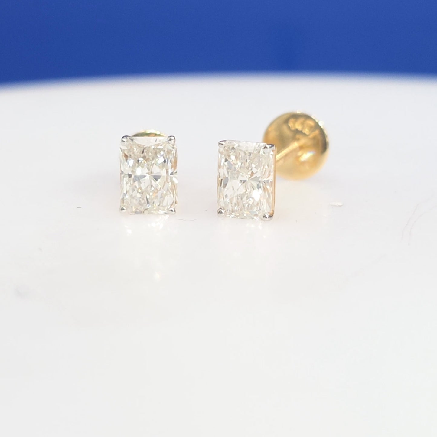 14K Yellow Gold Radiant Cut Lab Grown Diamond Stud Earrings – 2.04 CTW | Screw Backs