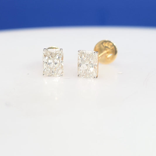 14K Yellow Gold Radiant Cut Lab Grown Diamond Stud Earrings – 2.04 CTW | Screw Backs