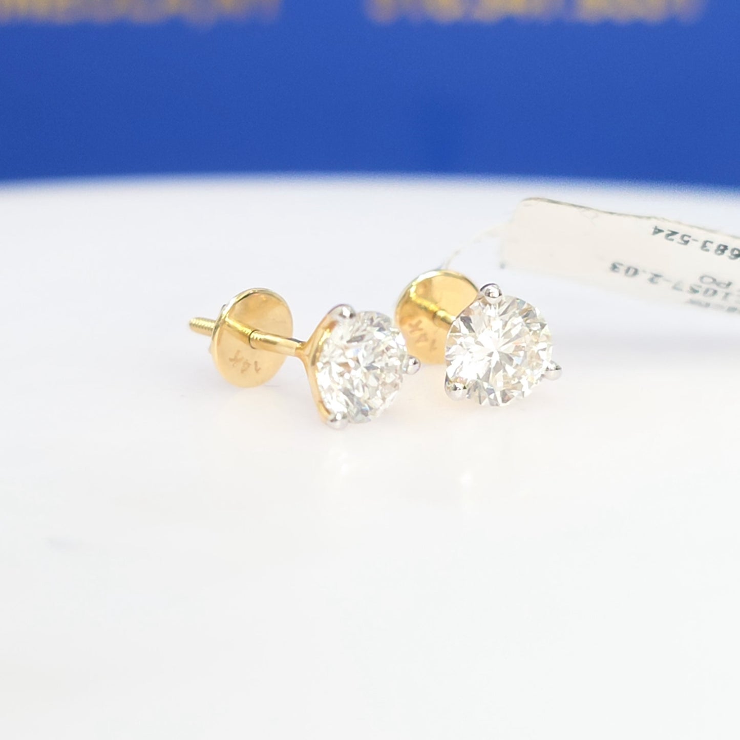 2.00 CTW 3-Prong Diamond Martini Stud Earrings – 14K Yellow Gold