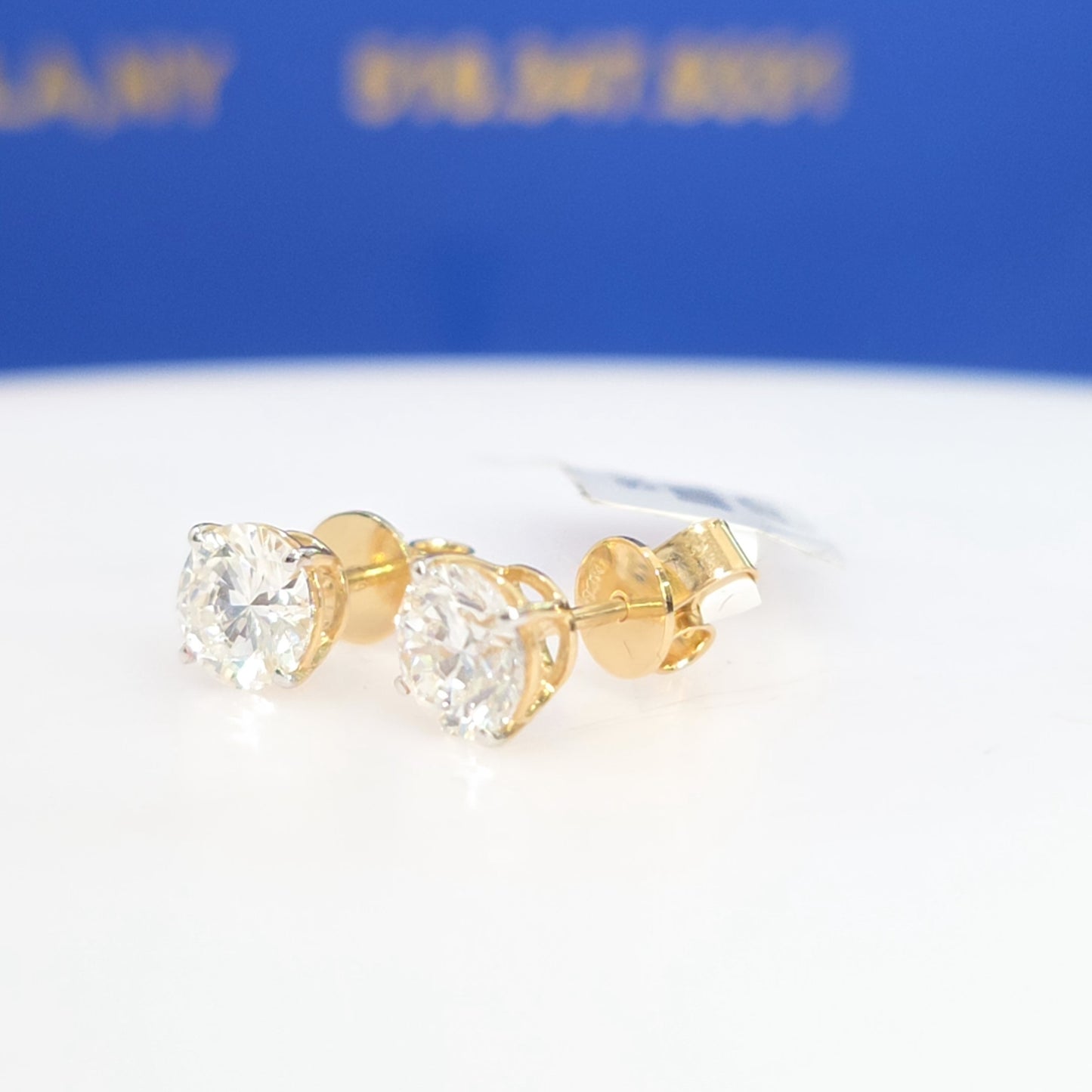 14Kt Yellow Gold Lab Grown Diamond Stud Earrings – 2.00 CTW Round Brilliant Push Back