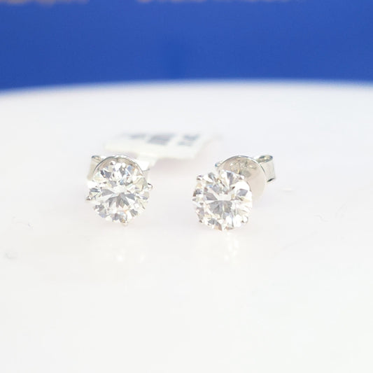 14K White Gold Lab Grown Diamond Stud Earrings – 1.55 CTW Round Brilliant