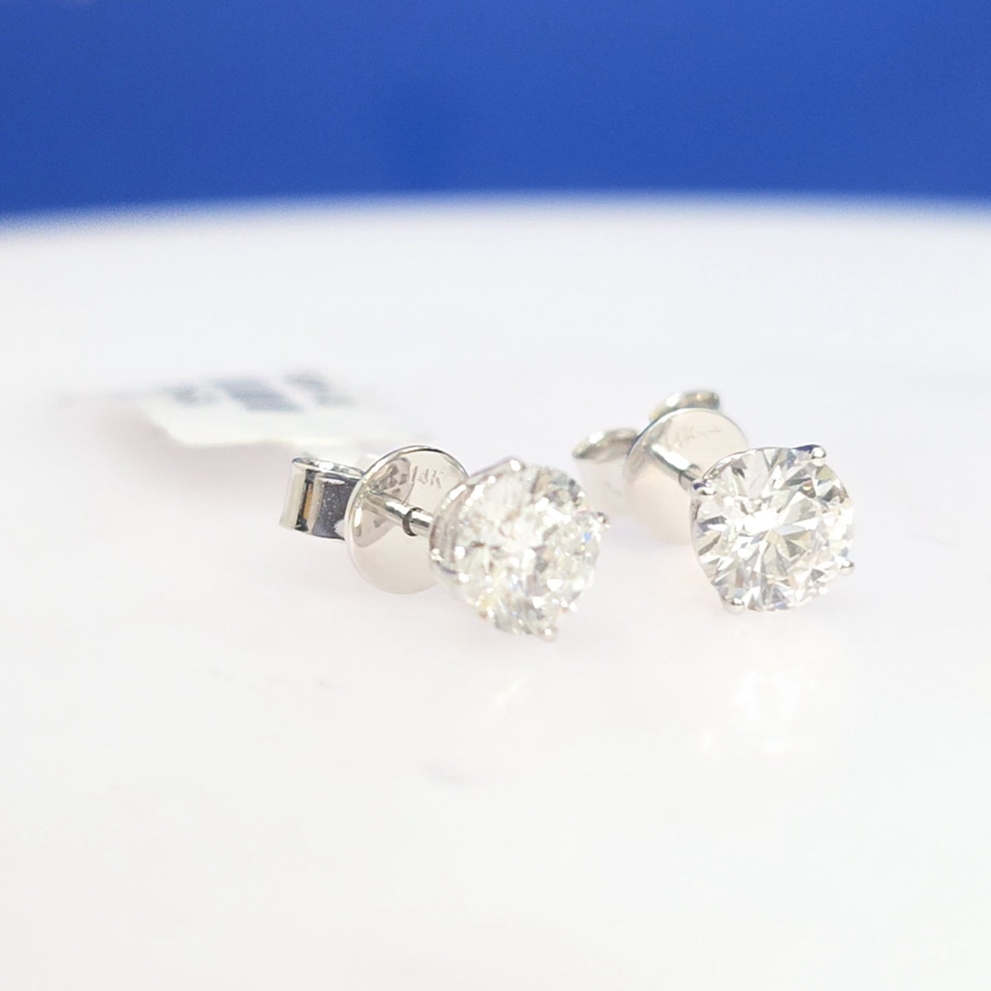 14K White Gold Lab Grown Diamond Stud Earrings – 1.55 CTW Round Brilliant
