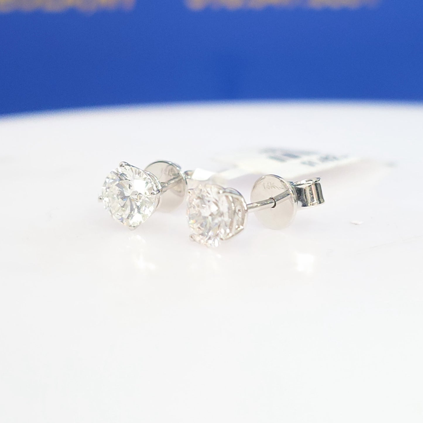 14K White Gold Lab Grown Diamond Stud Earrings – 1.55 CTW Round Brilliant