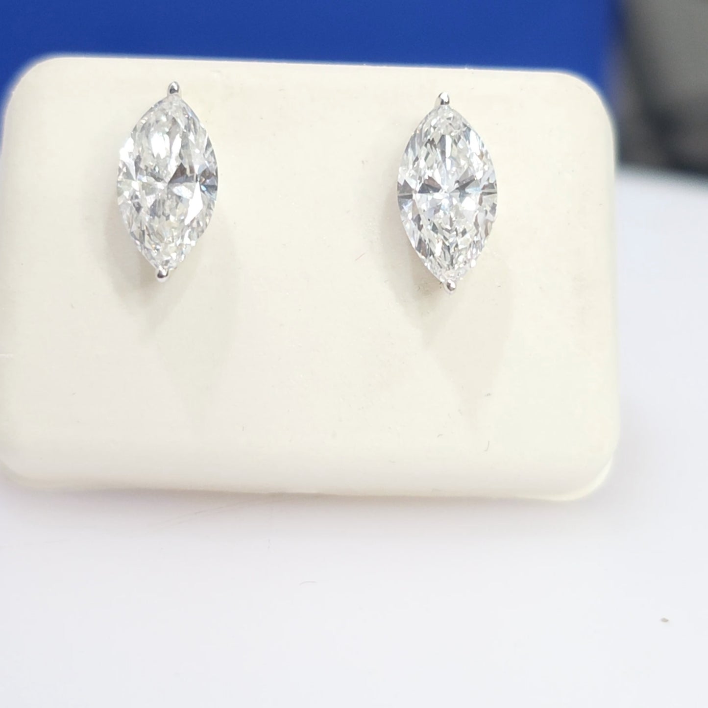 14K White Gold Lab Grown Diamond Stud Earrings – 2.10 CTW Marquise Cut