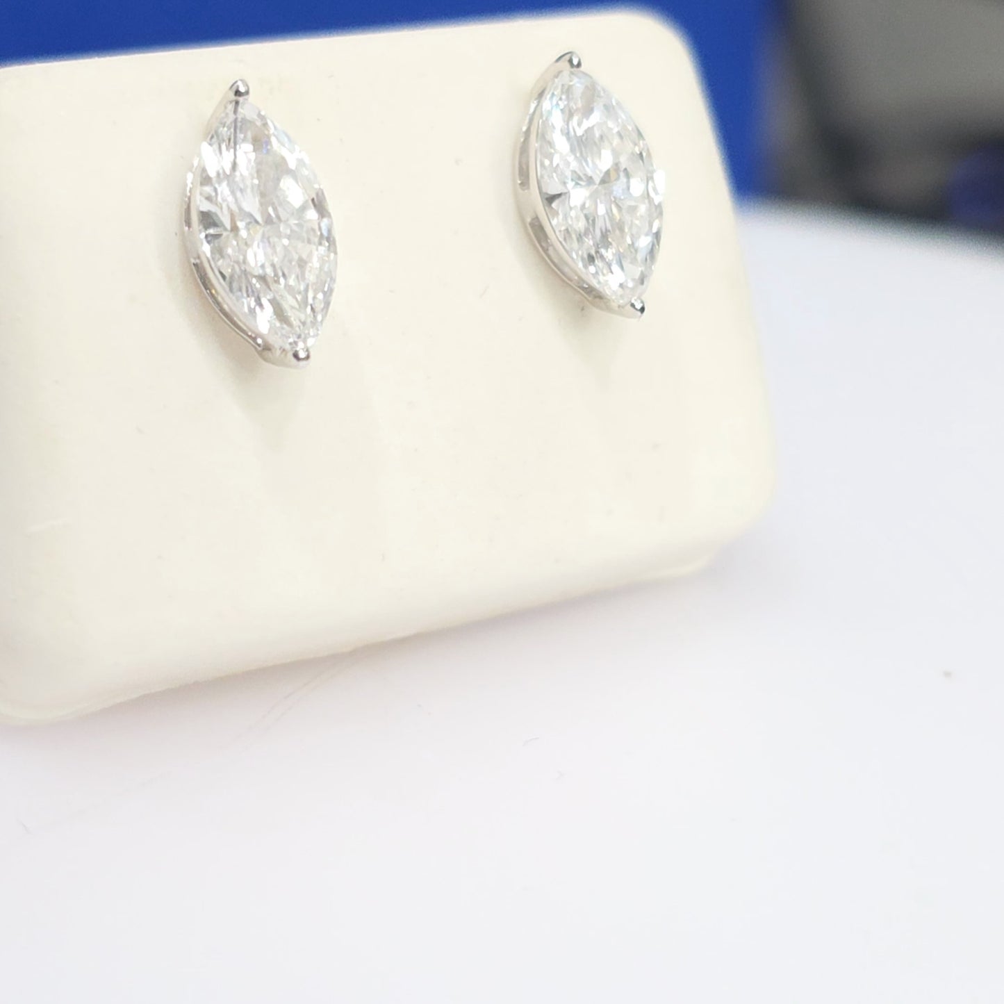 14K White Gold Lab Grown Diamond Stud Earrings – 2.10 CTW Marquise Cut
