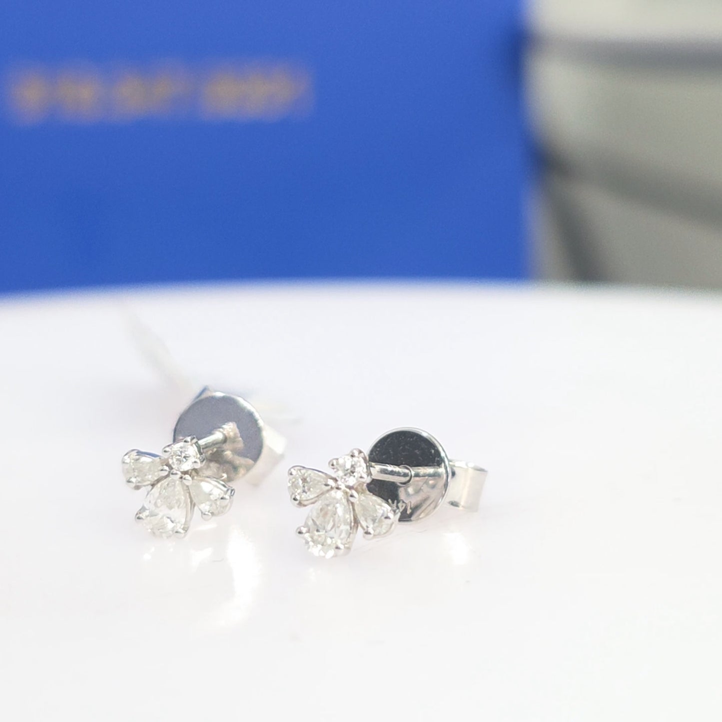 Petite 14K Gold Pear & Round Diamond "Bird Look" Earrings – 0.33 CTW