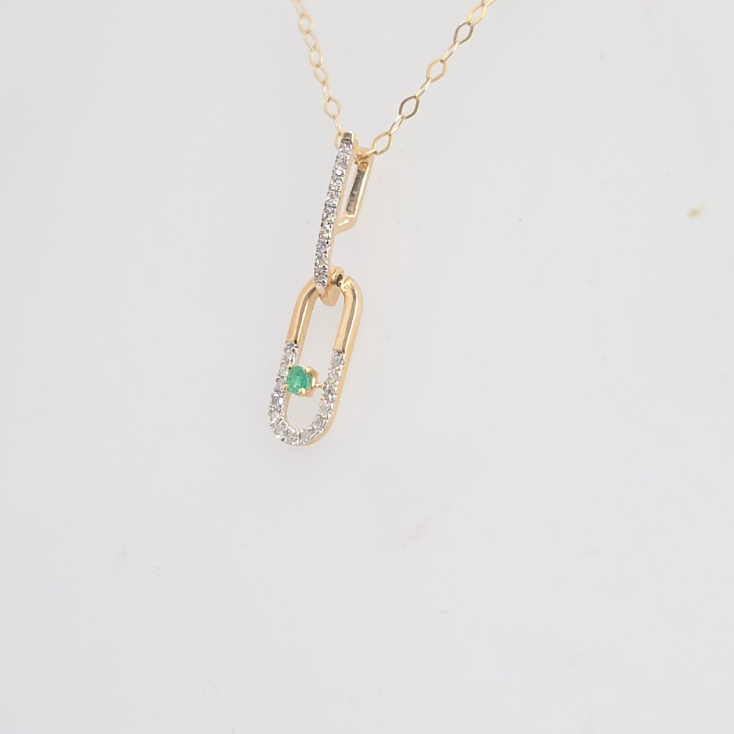 0.10ctw Diamond and 1.8MM Round Natural Emerald Paper Clip Necklace
