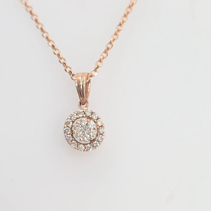 10kt Rose Gold 0.25Ctw Halo Cluster Diamond Pendant Only