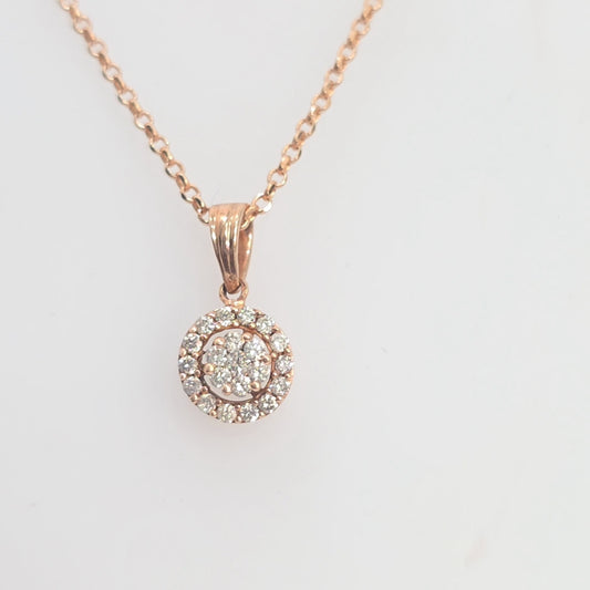 10kt Rose Gold 0.25Ctw Halo Cluster Diamond Pendant Only