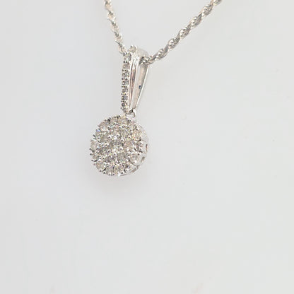 14K Gold 0.50 CTW Diamond Cluster Round Halo Necklace Pendant