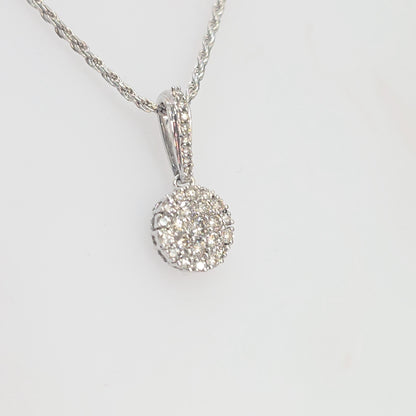 14K Gold 0.50 CTW Diamond Cluster Round Halo Necklace Pendant