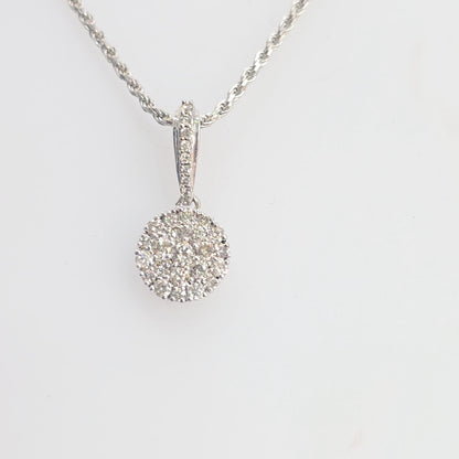 14K Gold 0.50 CTW Diamond Cluster Round Halo Necklace Pendant