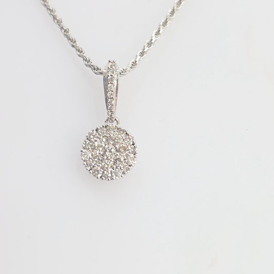 14K Gold 0.50 CTW Diamond Cluster Round Halo Necklace Pendant