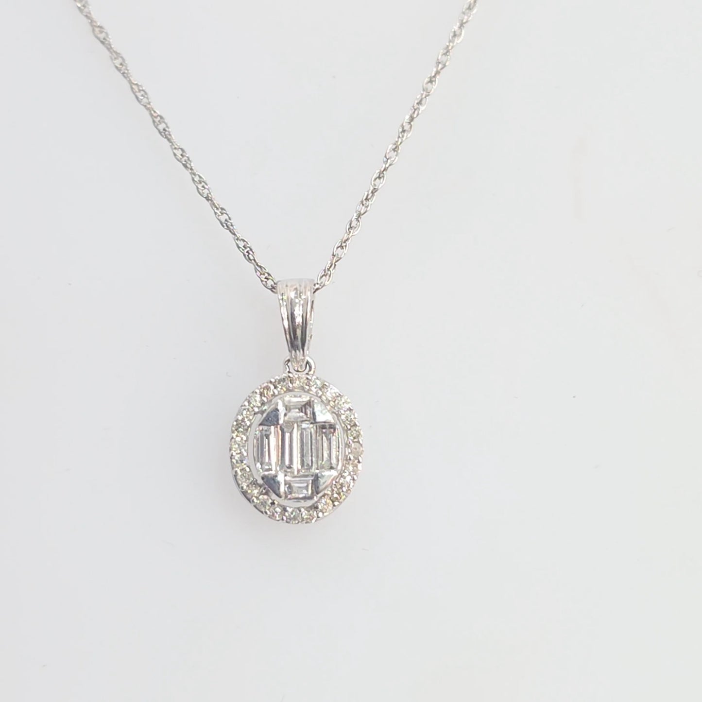 0.40 CTW Round & Baguette Diamond Oval Halo Necklace Pendant – 10K White Gold