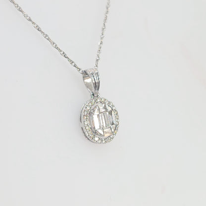 0.40 CTW Round & Baguette Diamond Oval Halo Necklace Pendant – 10K White Gold